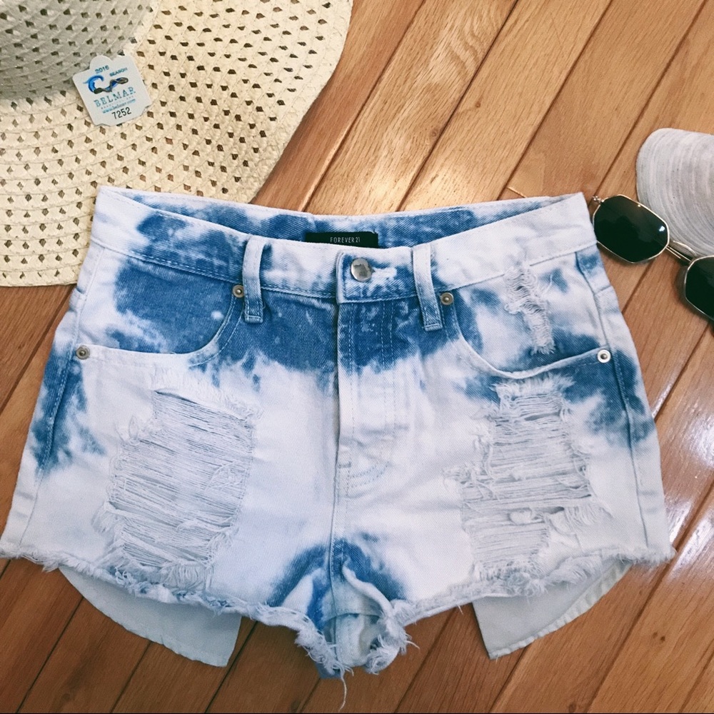 Tie Dye High-Waisted Denim Shorts